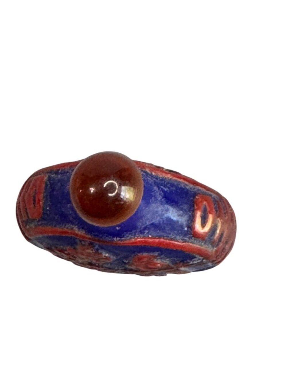 Chinese Snuff Bottle Blue Red Porcelain Relief Bird Floral 2.5" - Picture 8 of 10